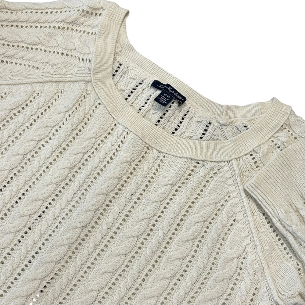 American Eagle Cable Knit Pointelle Sweater Ivory Boho Cottagecore Feminine